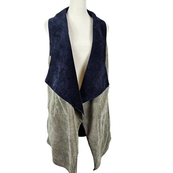 Womens Reversible Cardigan Vest Two Tone Blue Gray Boho Normcore Casual Workwear - Picture 9 of 16
